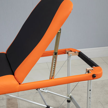 Folding and Portable Massage Table 210x81x62-85 cm Adjustable Height with Headrest and Armrests for Tattoo Physiotherapy Black and Orange