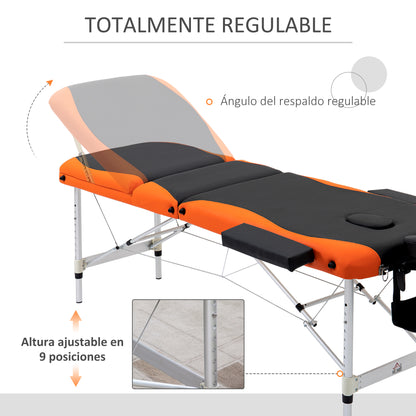 Folding and Portable Massage Table 210x81x62-85 cm Adjustable Height with Headrest and Armrests for Tattoo Physiotherapy Black and Orange