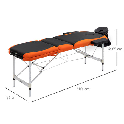 Folding and Portable Massage Table 210x81x62-85 cm Adjustable Height with Headrest and Armrests for Tattoo Physiotherapy Black and Orange