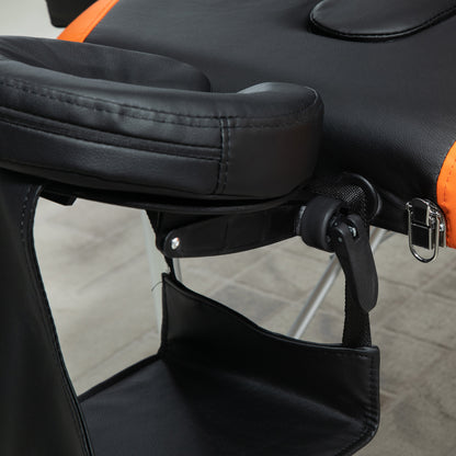 Folding and Portable Massage Table 210x81x62-85 cm Adjustable Height with Headrest and Armrests for Tattoo Physiotherapy Black and Orange