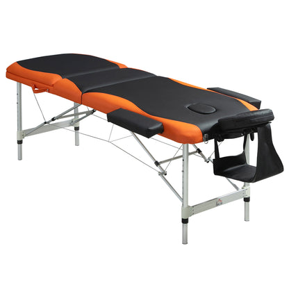Folding and Portable Massage Table 210x81x62-85 cm Adjustable Height with Headrest and Armrests for Tattoo Physiotherapy Black and Orange