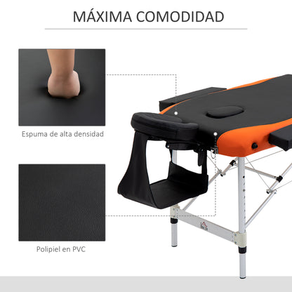 Folding and Portable Massage Table 210x81x62-85 cm Adjustable Height with Headrest and Armrests for Tattoo Physiotherapy Black and Orange
