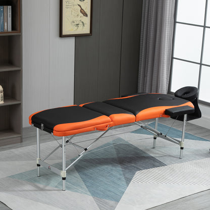Folding and Portable Massage Table 210x81x62-85 cm Adjustable Height with Headrest and Armrests for Tattoo Physiotherapy Black and Orange