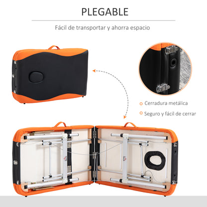 Folding and Portable Massage Table 210x81x62-85 cm Adjustable Height with Headrest and Armrests for Tattoo Physiotherapy Black and Orange