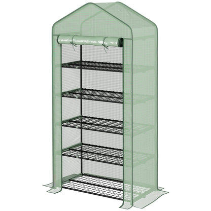 5-Tier Garden Greenhouse Sturdy Greenhouse with 1 Roll-Up Zipper Door Anti-UV Widened Design and Shelves for Plant and Flower Cultivation 90x49x193 cm Green