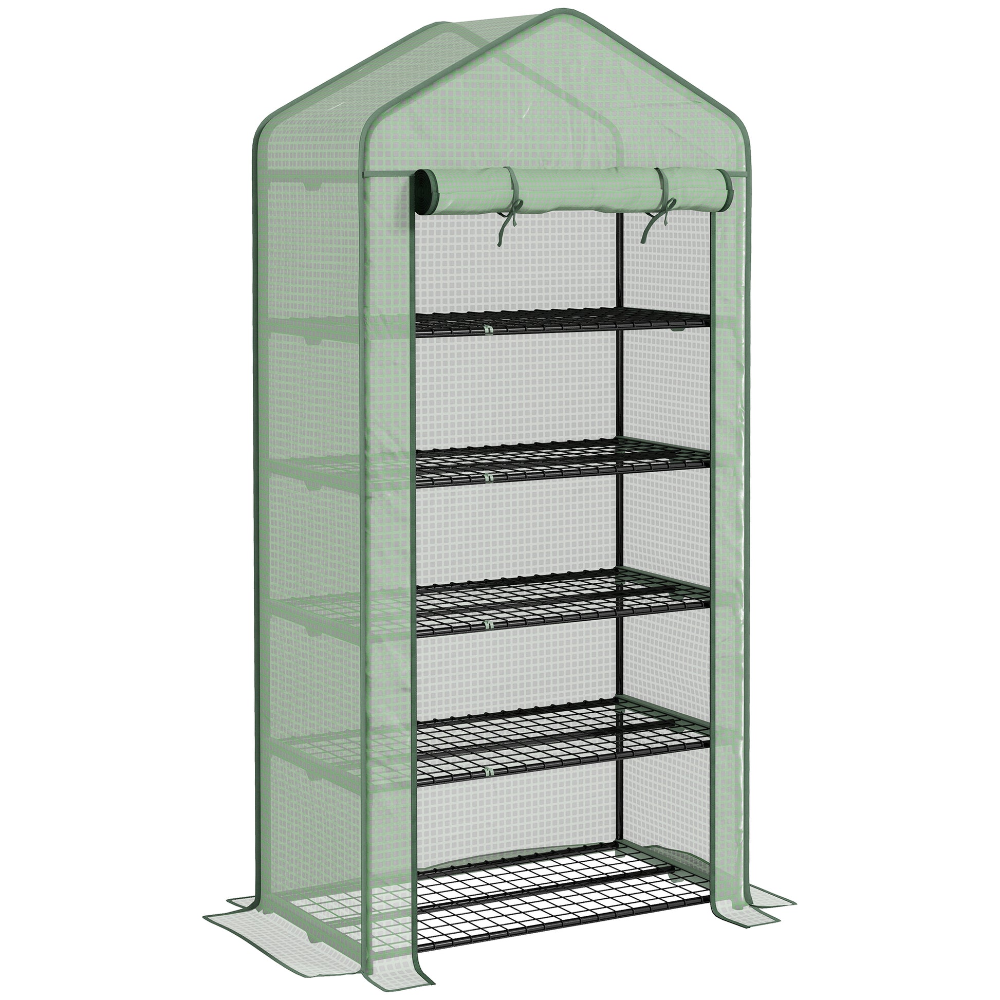 5-Tier Garden Greenhouse Sturdy Greenhouse with 1 Roll-Up Zipper Door Anti-UV Widened Design and Shelves for Plant and Flower Cultivation 90x49x193 cm Green