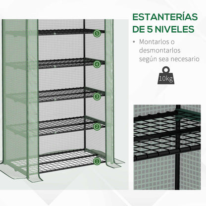 5-Tier Garden Greenhouse Sturdy Greenhouse with 1 Roll-Up Zipper Door Anti-UV Widened Design and Shelves for Plant and Flower Cultivation 90x49x193 cm Green