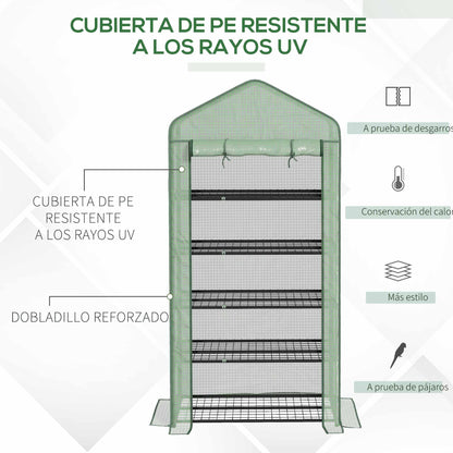 5-Tier Garden Greenhouse Sturdy Greenhouse with 1 Roll-Up Zipper Door Anti-UV Widened Design and Shelves for Plant and Flower Cultivation 90x49x193 cm Green
