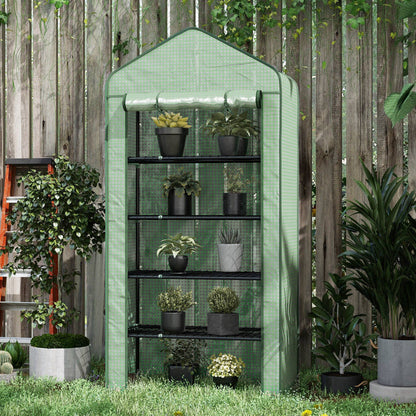 5-Tier Garden Greenhouse Sturdy Greenhouse with 1 Roll-Up Zipper Door Anti-UV Widened Design and Shelves for Plant and Flower Cultivation 90x49x193 cm Green