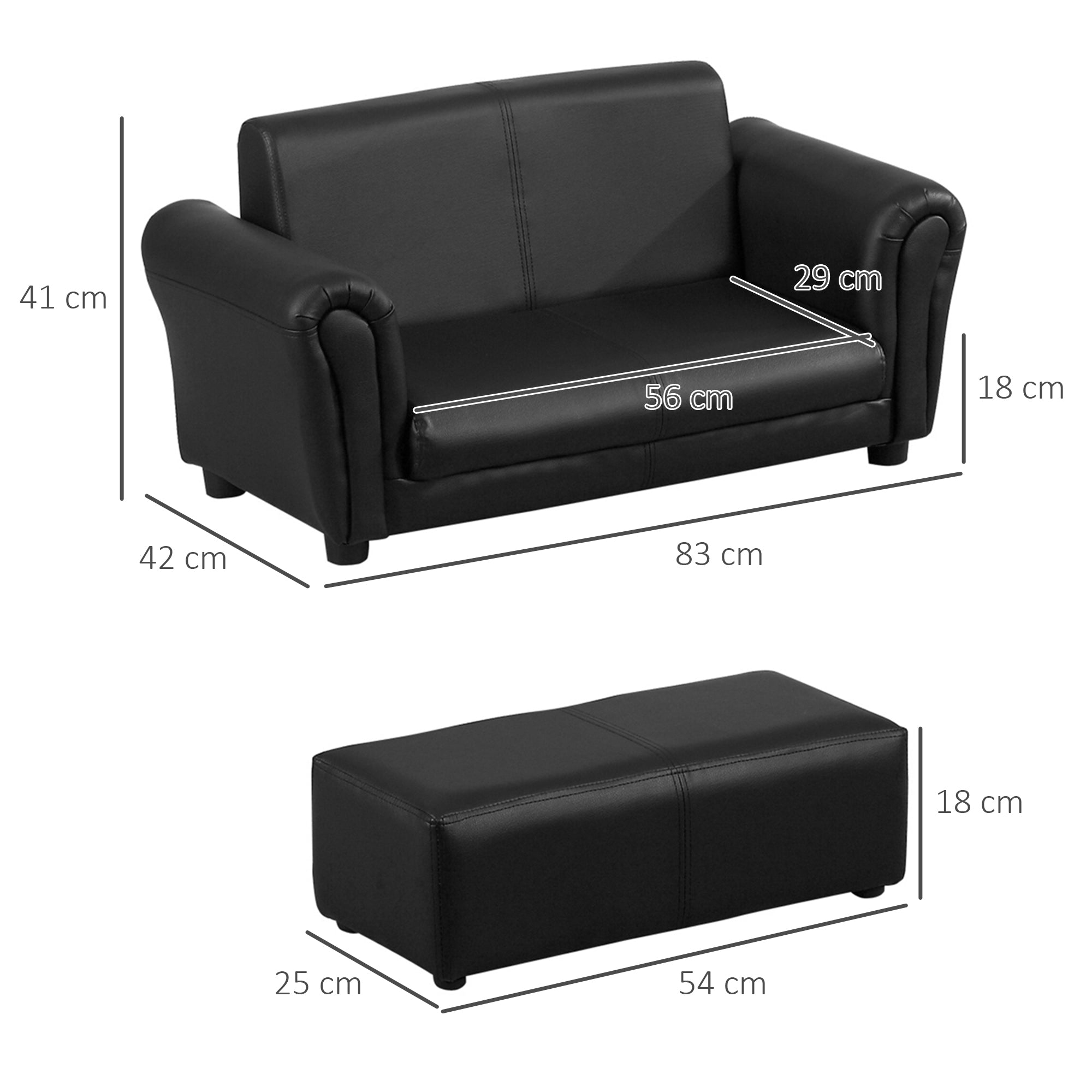 Children's Chair with Footstool, Kids Couch with Stool, Children's Sofa, Sofa Chair, Black, 83 x 42 x 41 cm
