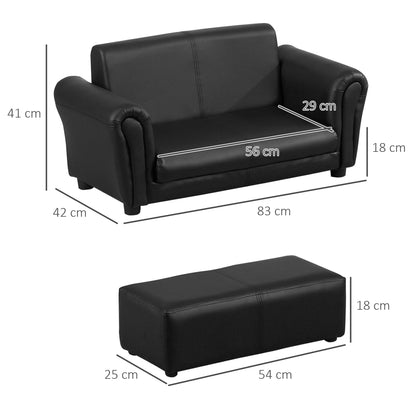 Children's Chair with Footstool, Kids Couch with Stool, Children's Sofa, Sofa Chair, Black, 83 x 42 x 41 cm