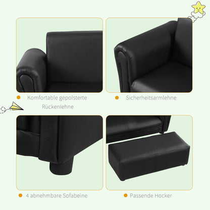 Children's Chair with Footstool, Kids Couch with Stool, Children's Sofa, Sofa Chair, Black, 83 x 42 x 41 cm