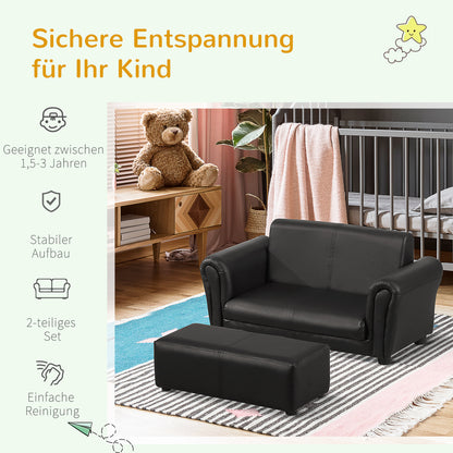 Children's Chair with Footstool, Kids Couch with Stool, Children's Sofa, Sofa Chair, Black, 83 x 42 x 41 cm