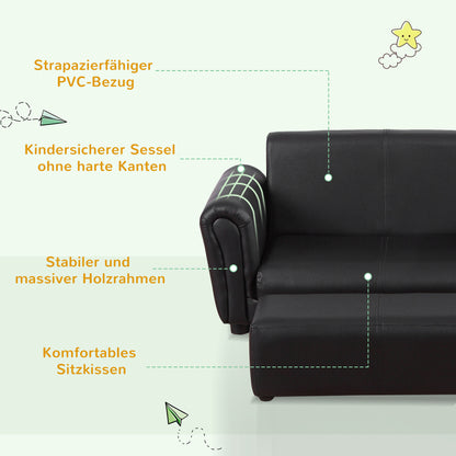 Children's Chair with Footstool, Kids Couch with Stool, Children's Sofa, Sofa Chair, Black, 83 x 42 x 41 cm