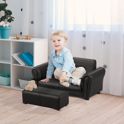 Children's Chair with Footstool, Kids Couch with Stool, Children's Sofa, Sofa Chair, Black, 83 x 42 x 41 cm