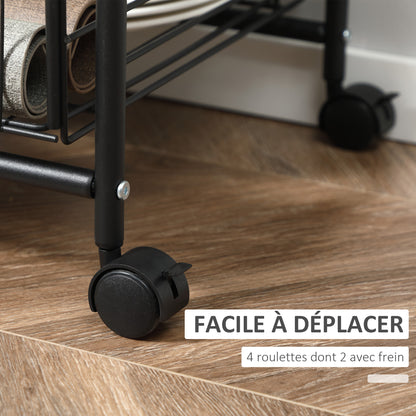 3-Tier Kitchen Trolley, Service Cart, Rolling Storage Cart with 2 Pull-Out Baskets, Shelf, and Side Hooks, 60 x 38 x 85.5 cm, walnut