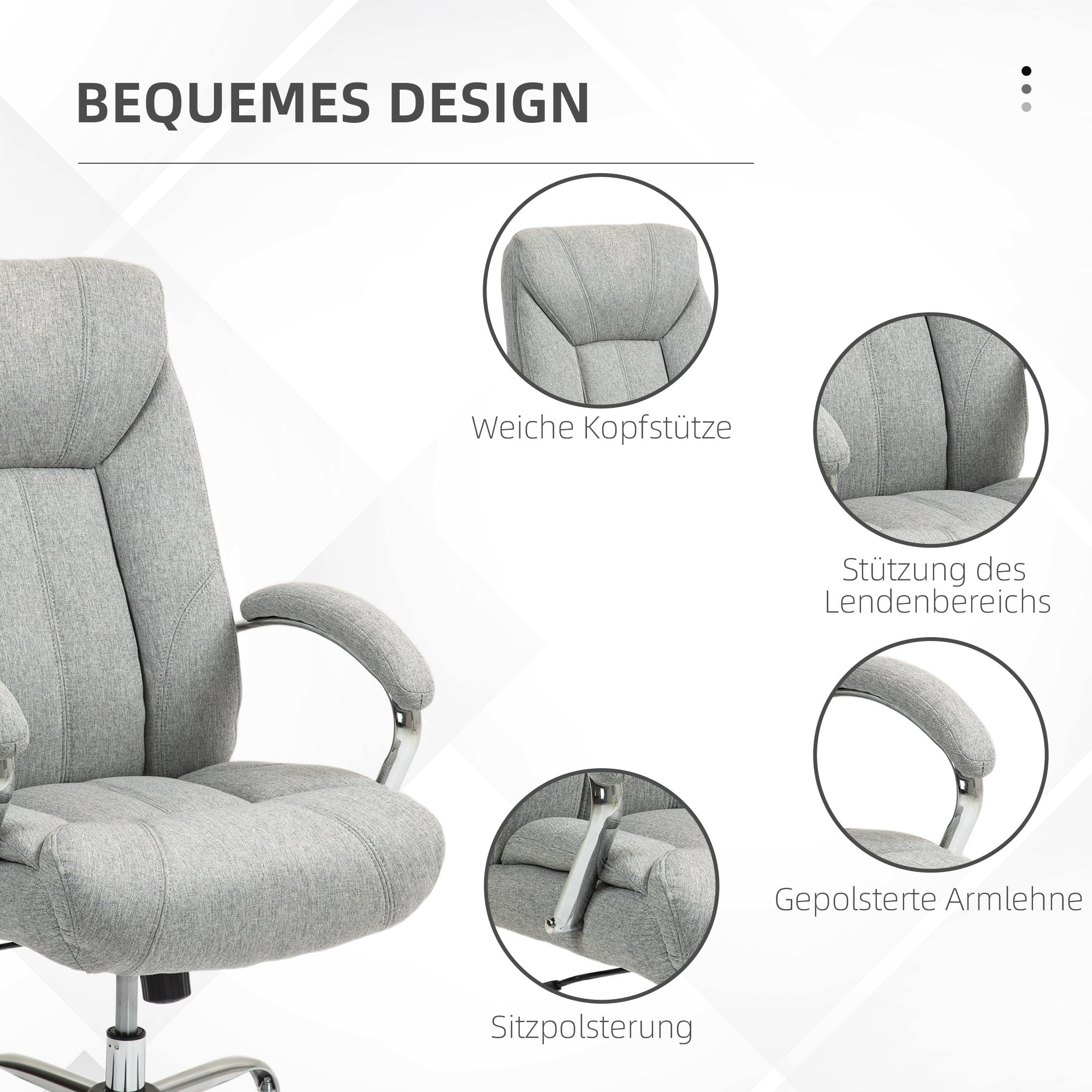 Office Chair with Rocking Function Ergonomic Chair with Padded Armrest Headrest Height Adjustable Desk Chair Swivel Chair with Backrest Nylon Light Grey 65 x 78 x 110-118 cm