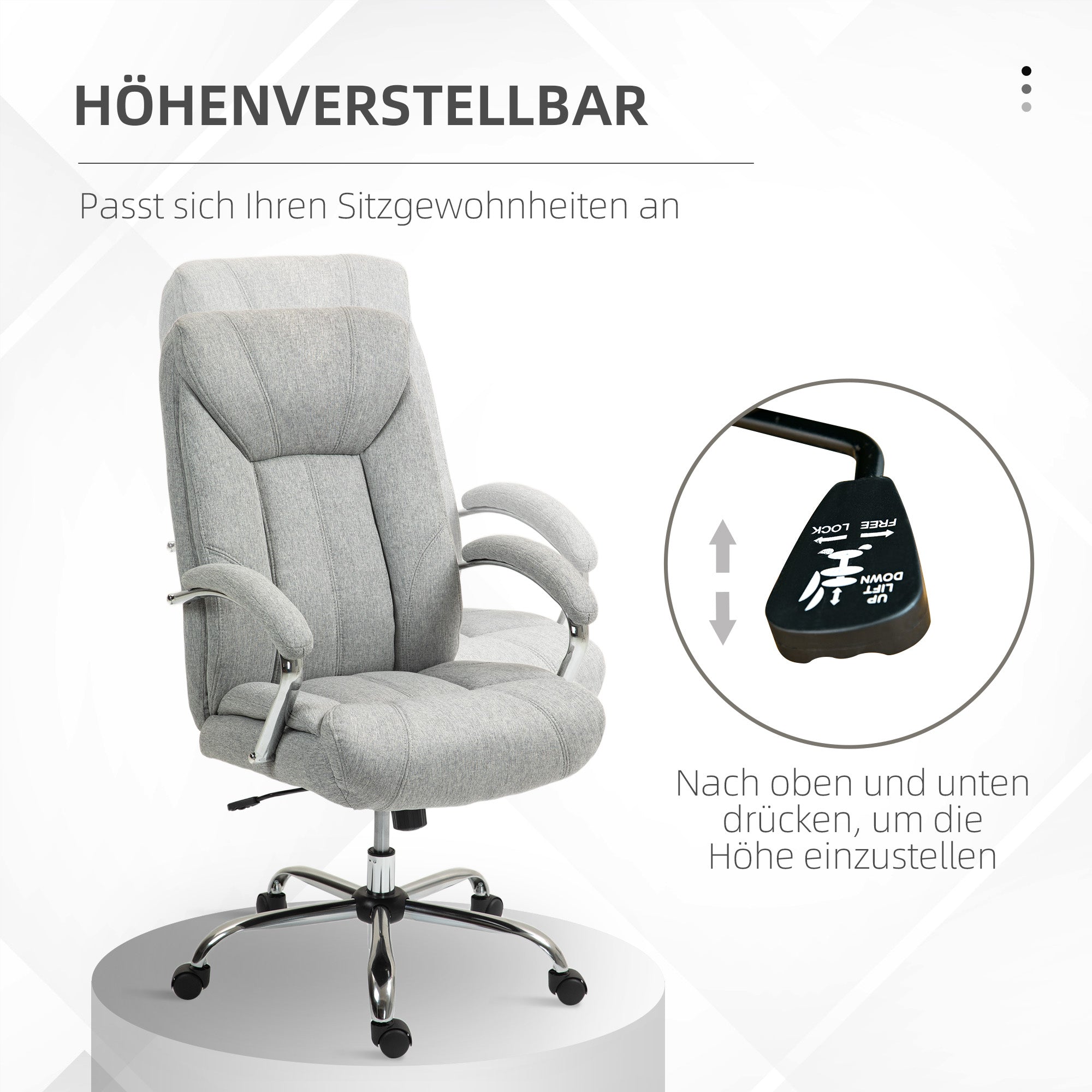 Office Chair with Rocking Function Ergonomic Chair with Padded Armrest Headrest Height Adjustable Desk Chair Swivel Chair with Backrest Nylon Light Grey 65 x 78 x 110-118 cm