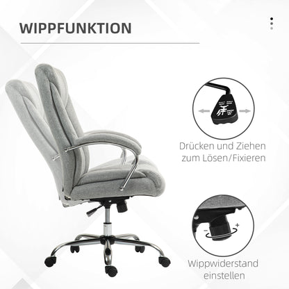 Office Chair with Rocking Function Ergonomic Chair with Padded Armrest Headrest Height Adjustable Desk Chair Swivel Chair with Backrest Nylon Light Grey 65 x 78 x 110-118 cm