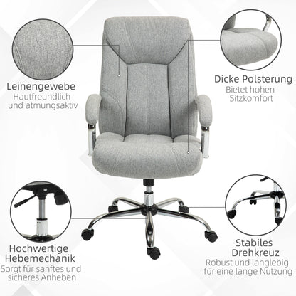Office Chair with Rocking Function Ergonomic Chair with Padded Armrest Headrest Height Adjustable Desk Chair Swivel Chair with Backrest Nylon Light Grey 65 x 78 x 110-118 cm