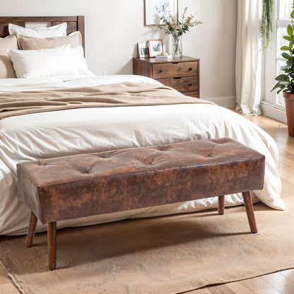 Multifunctional End-of-Bed Bench Classic Bedroom Bench with Wooden Legs and Padded Seat 120 kg Load Capacity for Entryway Hallway 114x38x42 cm Brown