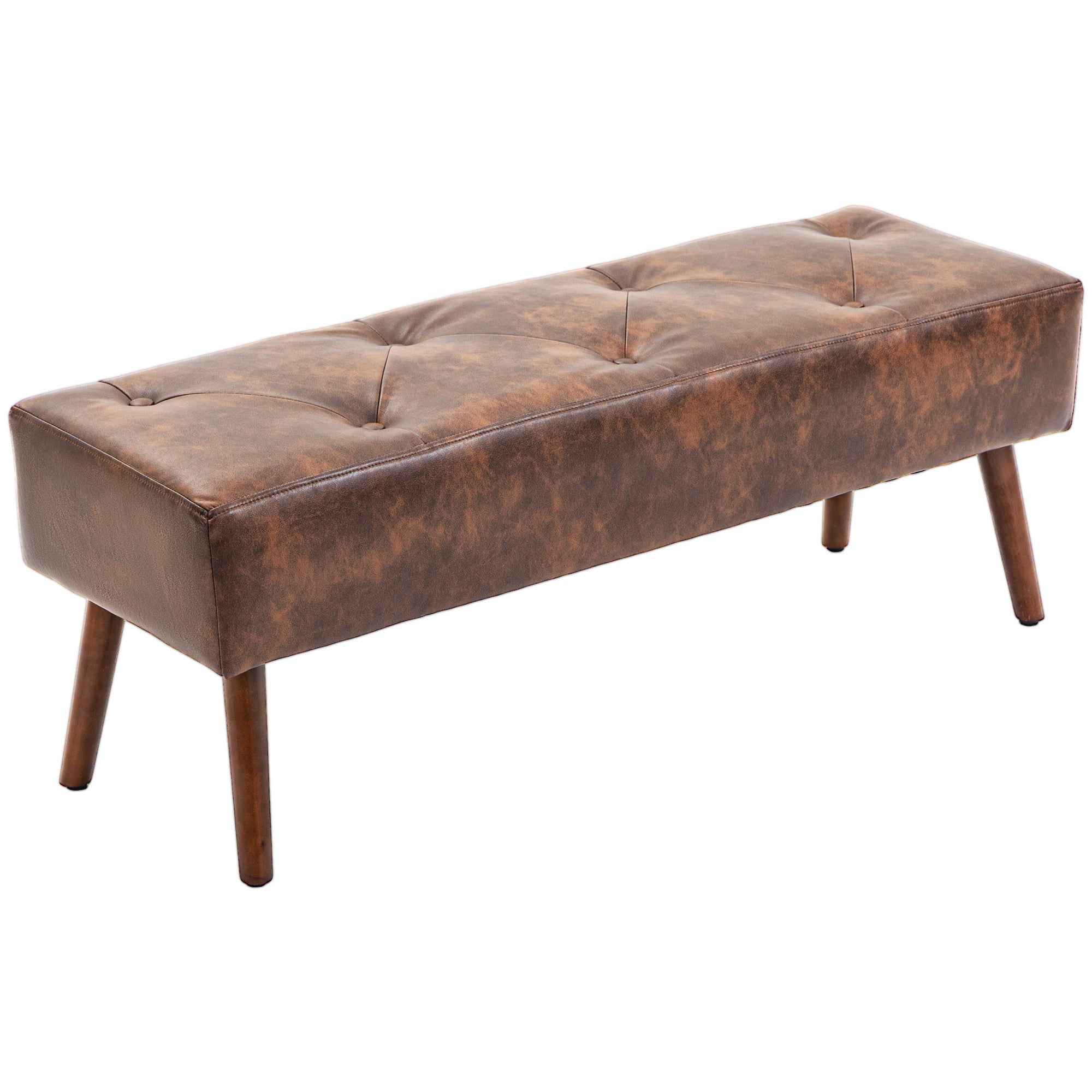 Multifunctional End-of-Bed Bench Classic Bedroom Bench with Wooden Legs and Padded Seat 120 kg Load Capacity for Entryway Hallway 114x38x42 cm Brown