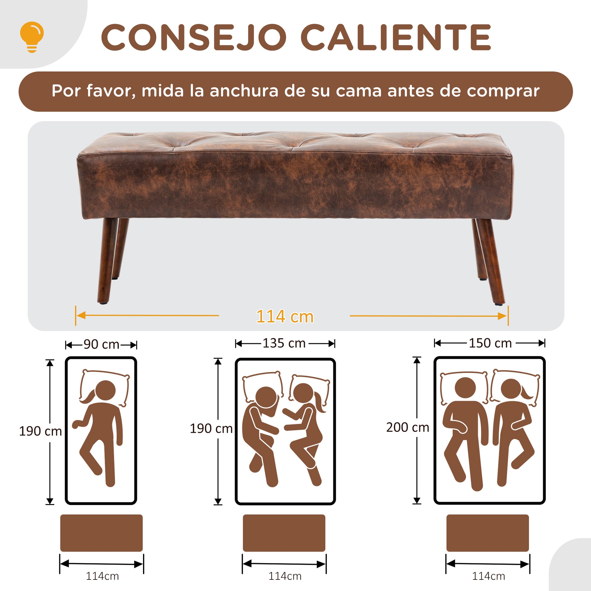 Multifunctional End-of-Bed Bench Classic Bedroom Bench with Wooden Legs and Padded Seat 120 kg Load Capacity for Entryway Hallway 114x38x42 cm Brown