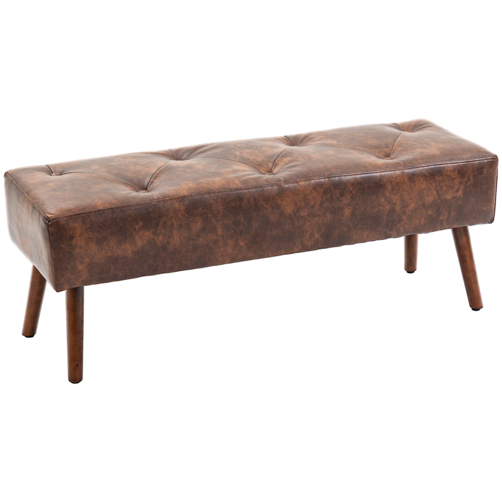 Multifunctional End-of-Bed Bench Classic Bedroom Bench with Wooden Legs and Padded Seat 120 kg Load Capacity for Entryway Hallway 114x38x42 cm Brown