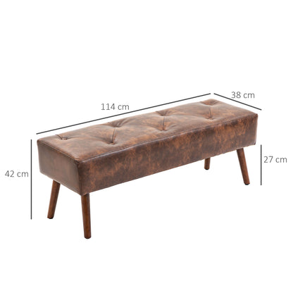 Multifunctional End-of-Bed Bench Classic Bedroom Bench with Wooden Legs and Padded Seat 120 kg Load Capacity for Entryway Hallway 114x38x42 cm Brown