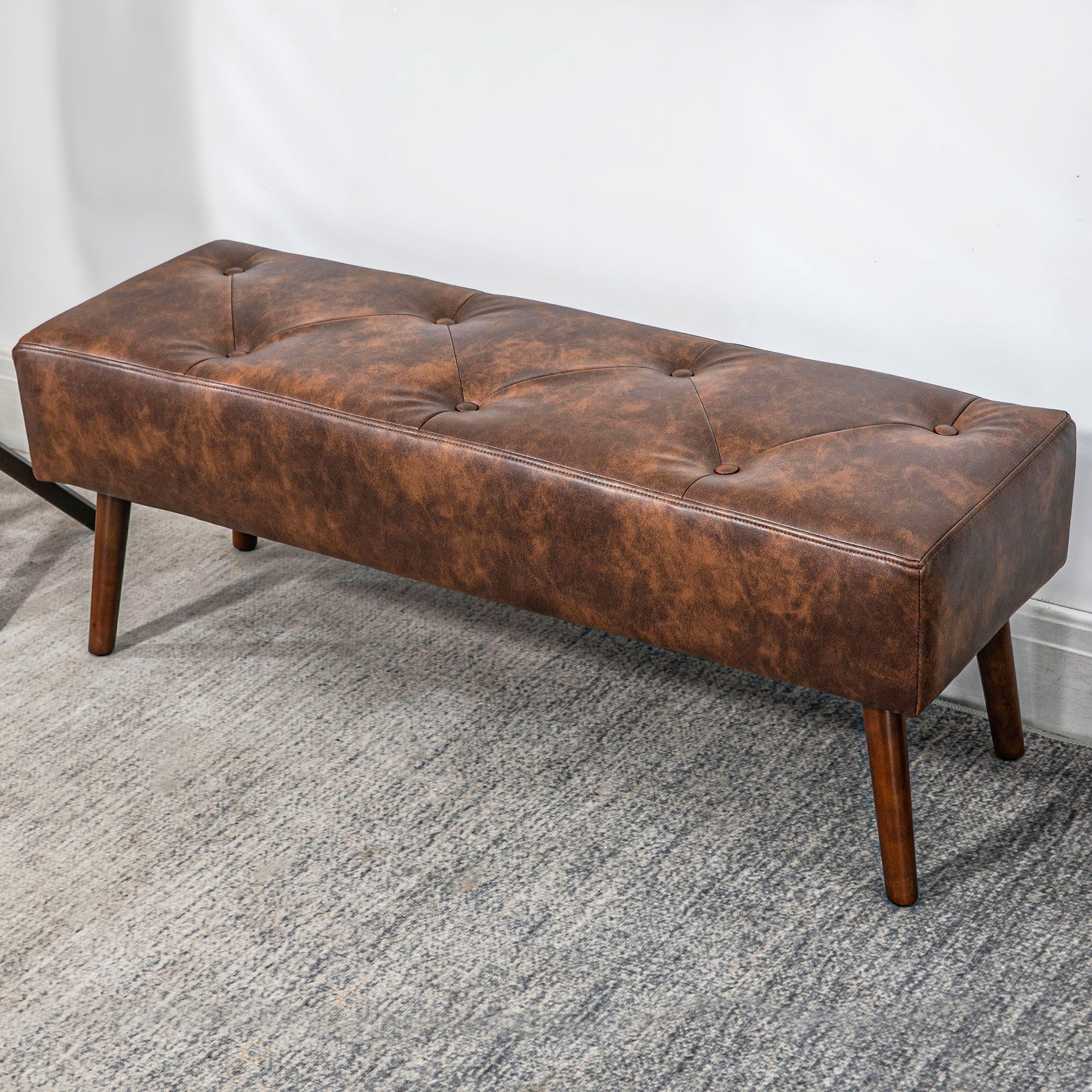 Multifunctional End-of-Bed Bench Classic Bedroom Bench with Wooden Legs and Padded Seat 120 kg Load Capacity for Entryway Hallway 114x38x42 cm Brown