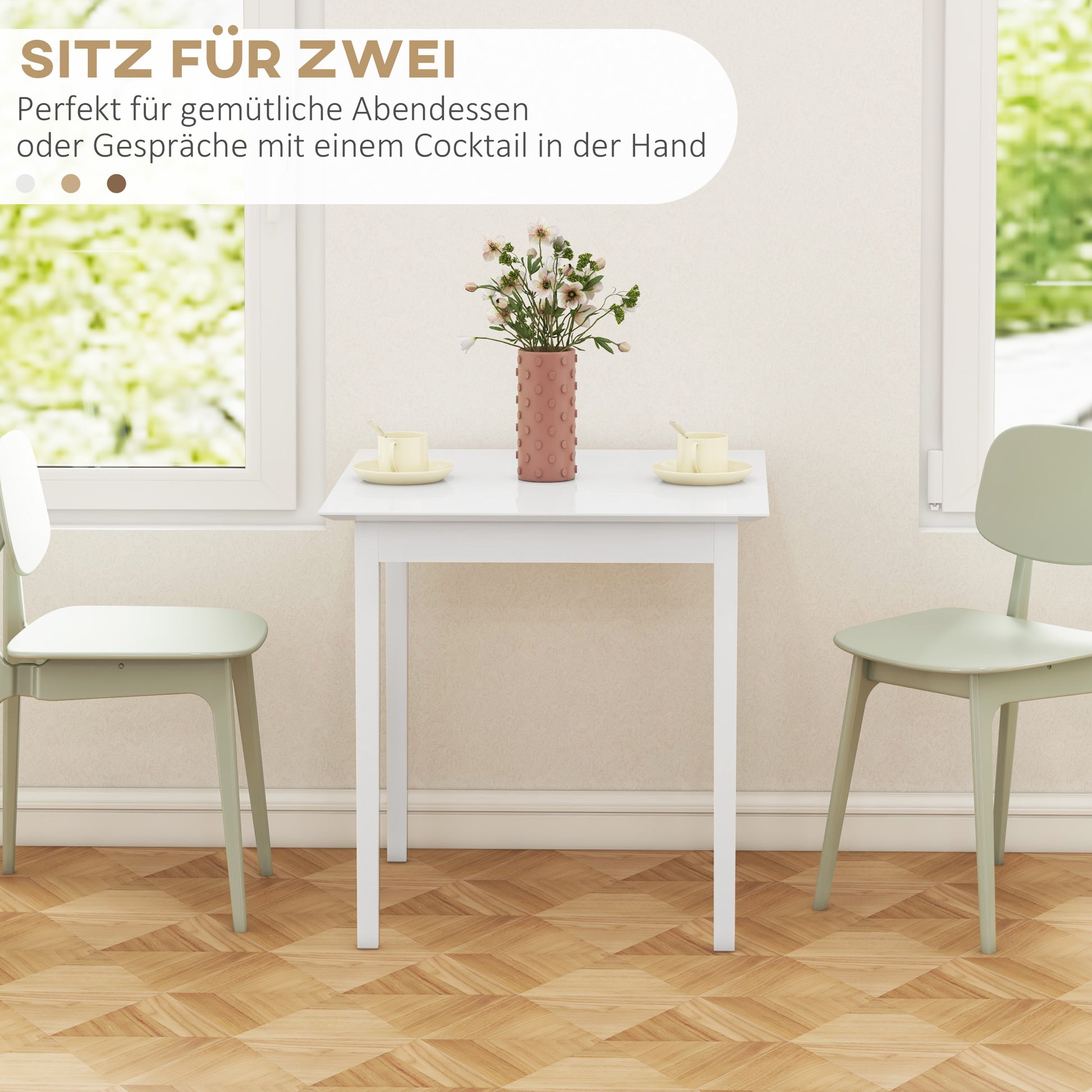 Dining Table Kitchen Table Square Dining Table for 2 People, Living Room Table Made of Solid Wood, for Kitchen, Dining Room, White, 75 x 75 x 76 cm