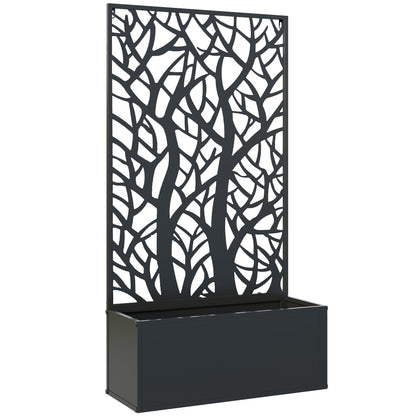 Large Outdoor Metal Planter Planter with Decorative Leaf Privacy Screen Wall or Freestanding Planter for Patio Terrace 61x23x113 cm Black