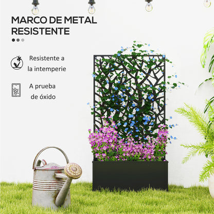 Large Outdoor Metal Planter Planter with Decorative Leaf Privacy Screen Wall or Freestanding Planter for Patio Terrace 61x23x113 cm Black