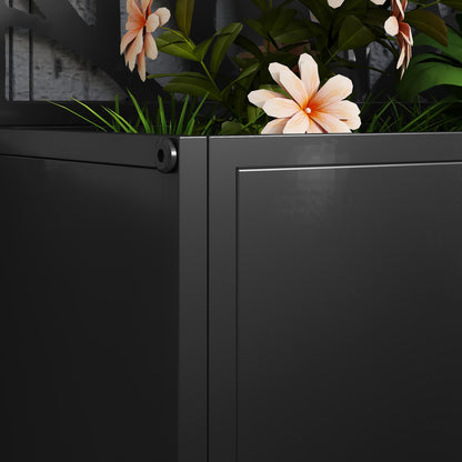 Large Outdoor Metal Planter Planter with Decorative Leaf Privacy Screen Wall or Freestanding Planter for Patio Terrace 61x23x113 cm Black