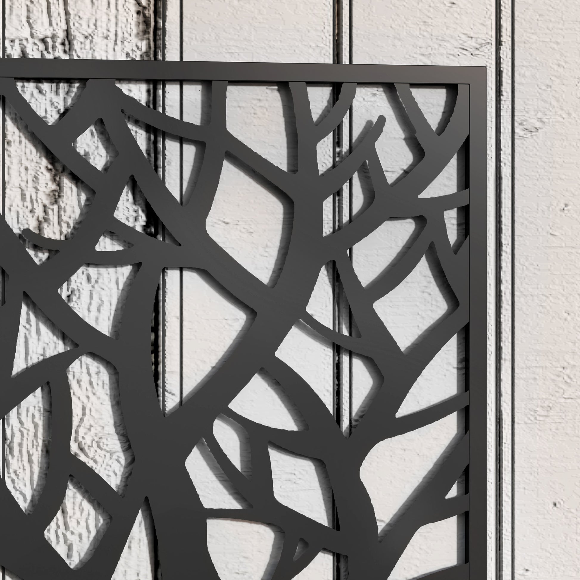 Large Outdoor Metal Planter Planter with Decorative Leaf Privacy Screen Wall or Freestanding Planter for Patio Terrace 61x23x113 cm Black