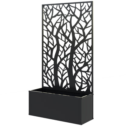Large Outdoor Metal Planter Planter with Decorative Leaf Privacy Screen Wall or Freestanding Planter for Patio Terrace 61x23x113 cm Black