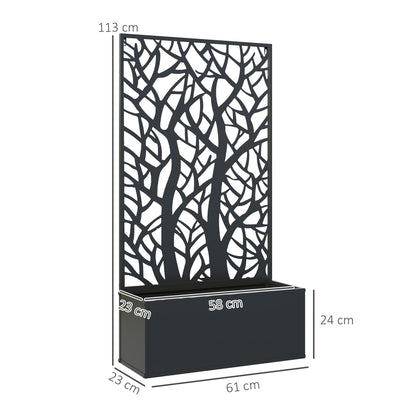 Large Outdoor Metal Planter Planter with Decorative Leaf Privacy Screen Wall or Freestanding Planter for Patio Terrace 61x23x113 cm Black