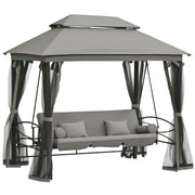3-Seat Swing and Single Lounger Gazebo Cover with Mosquito Net and Cushions 256x172x248cm Dark Grey