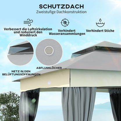 Pavilion with Double Roof, 3x3 m Water-Resistant Stable Winterproof Garden Pavilion with Mosquito Net, Side Panels, Metal Garden Pavilion for Garden, Terrace, Dark Gray