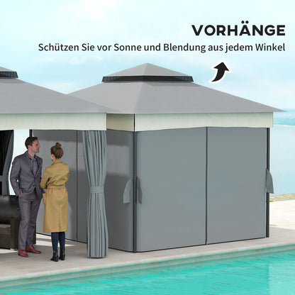 Pavilion with Double Roof, 3x3 m Water-Resistant Stable Winterproof Garden Pavilion with Mosquito Net, Side Panels, Metal Garden Pavilion for Garden, Terrace, Dark Gray