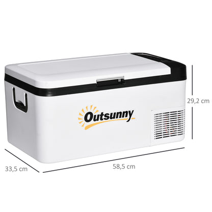 Portable Electric Cooler 18L 12/24V up to -20°C Fridge and Compressor Freezer for Car with LED Light and Foldable Handles Low Energy Consumption for Home Camping 58.5x33.5x29.2 cm White