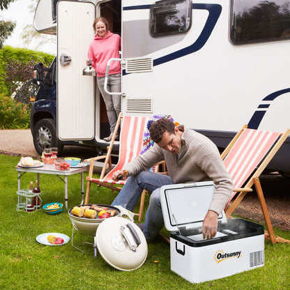 Portable Electric Cooler 18L 12/24V up to -20°C Fridge and Compressor Freezer for Car with LED Light and Foldable Handles Low Energy Consumption for Home Camping 58.5x33.5x29.2 cm White