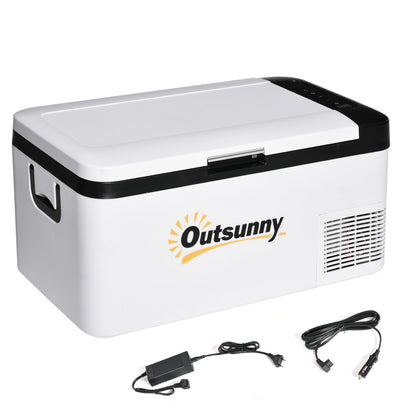 Portable Electric Cooler 18L 12/24V up to -20°C Fridge and Compressor Freezer for Car with LED Light and Foldable Handles Low Energy Consumption for Home Camping 58.5x33.5x29.2 cm White