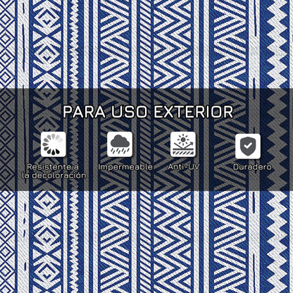 Outdoor Rug 182x274 cm Reversible Rug with Geometric Pattern Waterproof for Terrace Balcony Patio Camping Beach Dark Blue and White