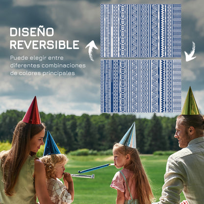 Outdoor Rug 182x274 cm Reversible Rug with Geometric Pattern Waterproof for Terrace Balcony Patio Camping Beach Dark Blue and White