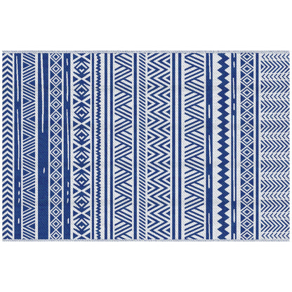 Outdoor Rug 182x274 cm Reversible Rug with Geometric Pattern Waterproof for Terrace Balcony Patio Camping Beach Dark Blue and White