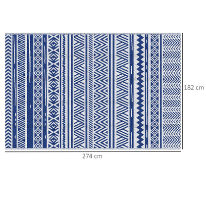 Outdoor Rug 182x274 cm Reversible Rug with Geometric Pattern Waterproof for Terrace Balcony Patio Camping Beach Dark Blue and White