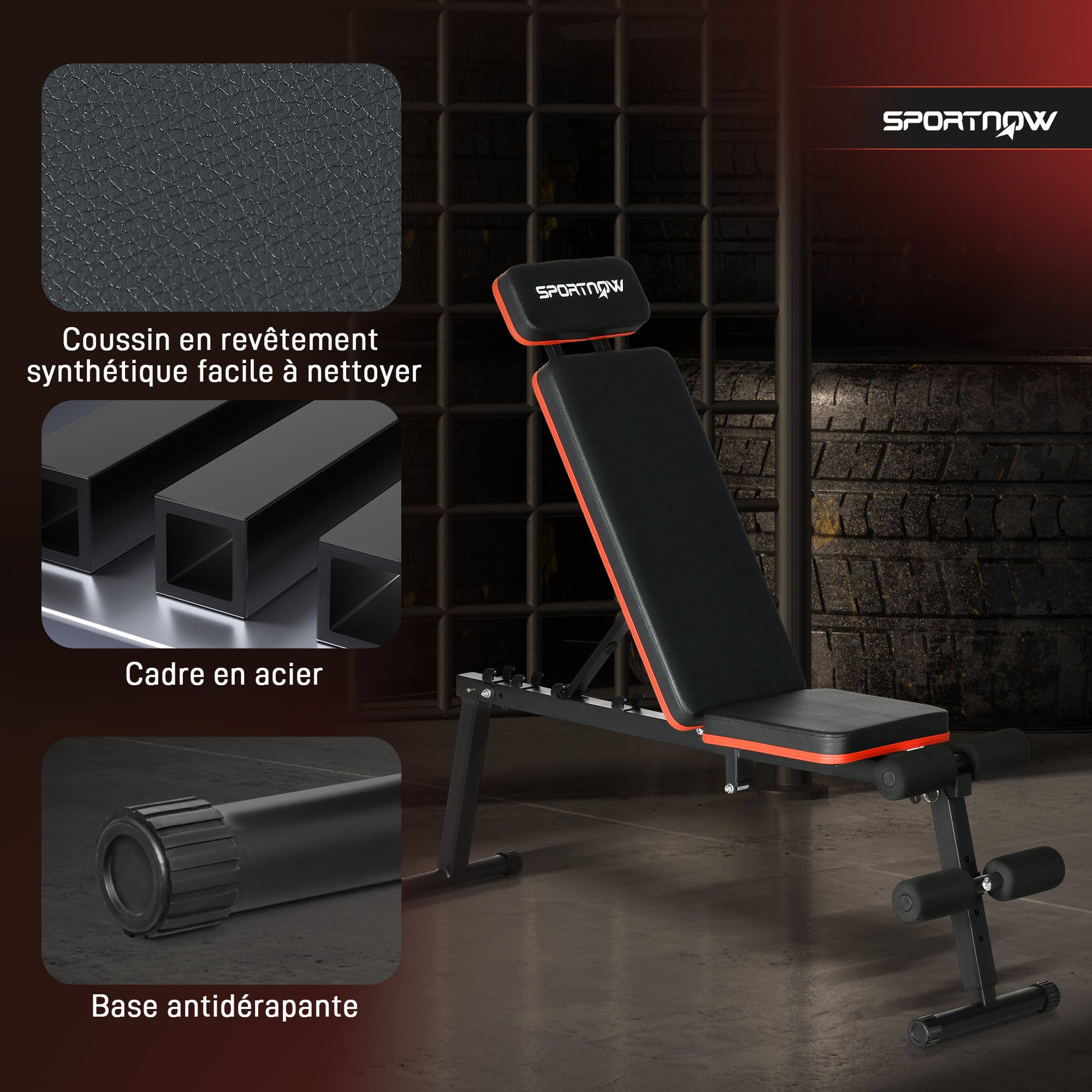 SPORTNOW Adjustable Backrest Weight Bench 5 Levels Multifunctional Dumbbell Bench Padded Seat Synthetic Leather Coating Black