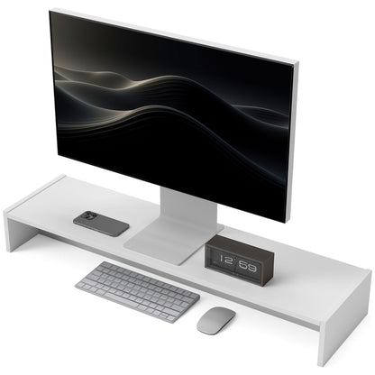 PC Monitor Stand with 2 Storage Compartments, Desktop Monitor Stand in Wood, for Laptop and Computer, Holds Up to 16kg, 100x27x15 cm, White