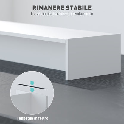 PC Monitor Stand with 2 Storage Compartments, Desktop Monitor Stand in Wood, for Laptop and Computer, Holds Up to 16kg, 100x27x15 cm, White